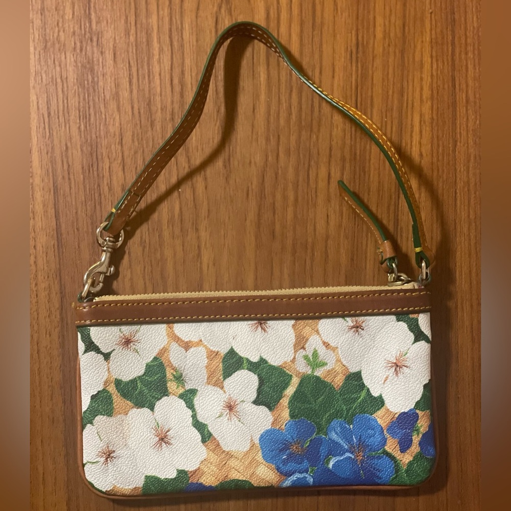 Dooney & Bourke Floral Basket Zippered Large Slim Wristlet Wallet Mini Purse - Picture 2 of 8